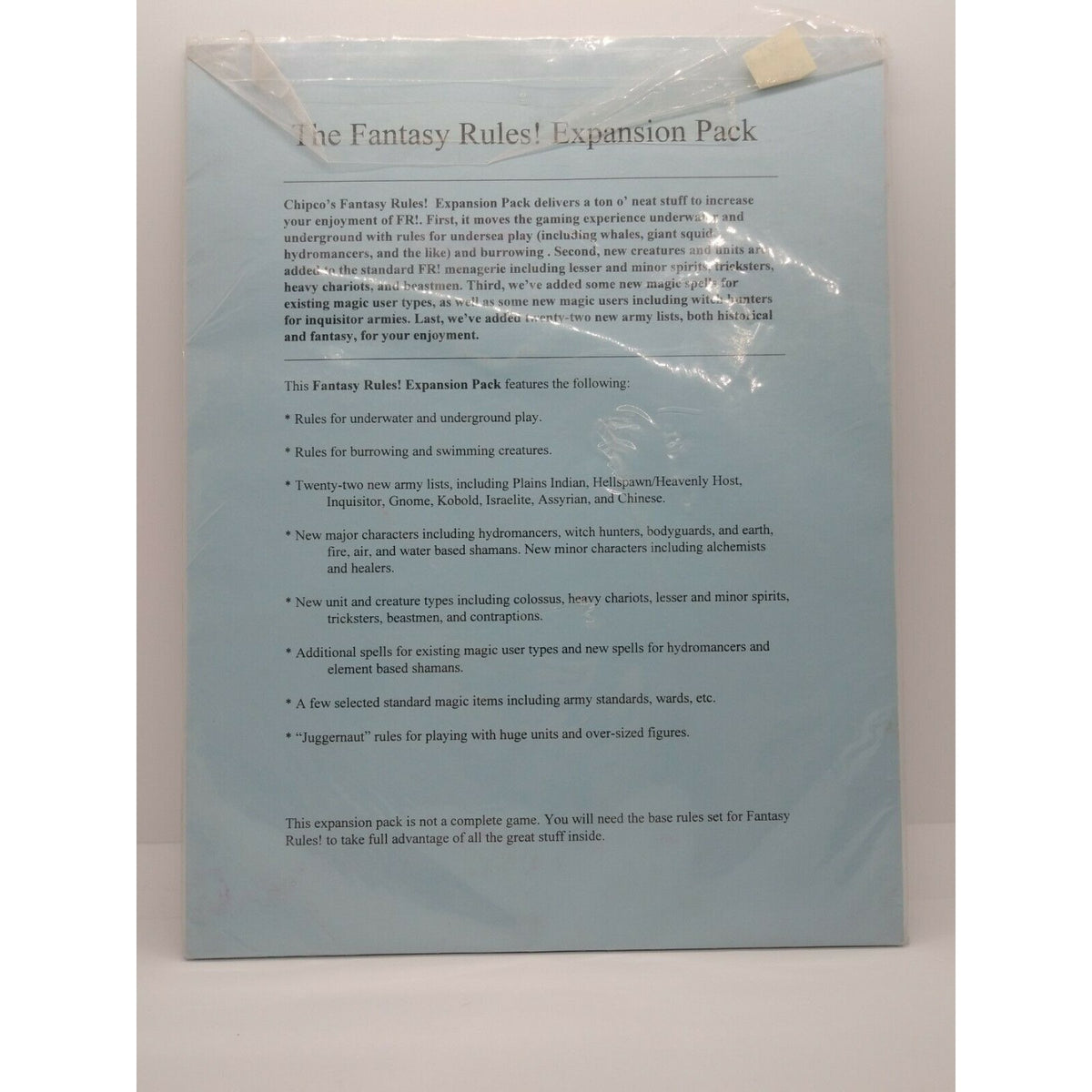 Fantasy Rules Expansion Pack Chipco Game Sealed Vintage RPG Supplement CHFRE0