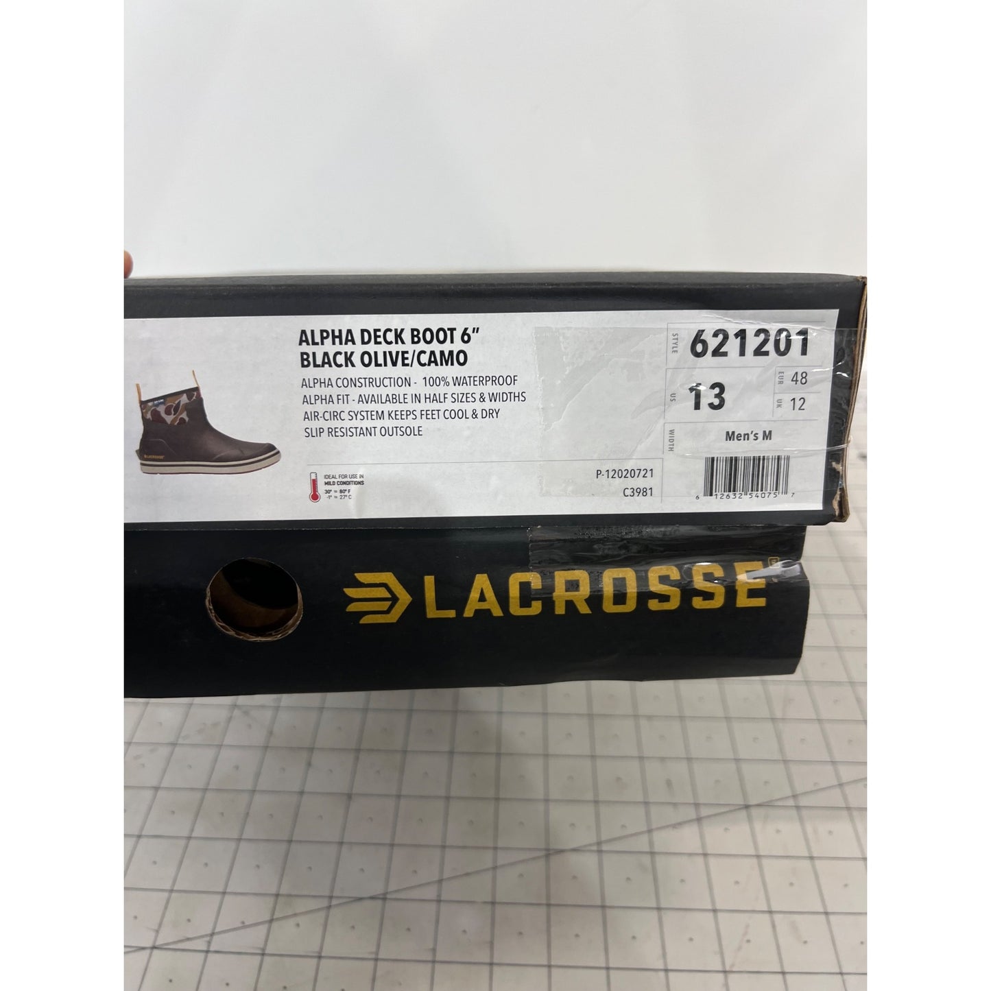 Lacrosse Men’s Alpha Deck Boot 6" Black Waterproof Air-Circ Slip-Resistant Sz 13