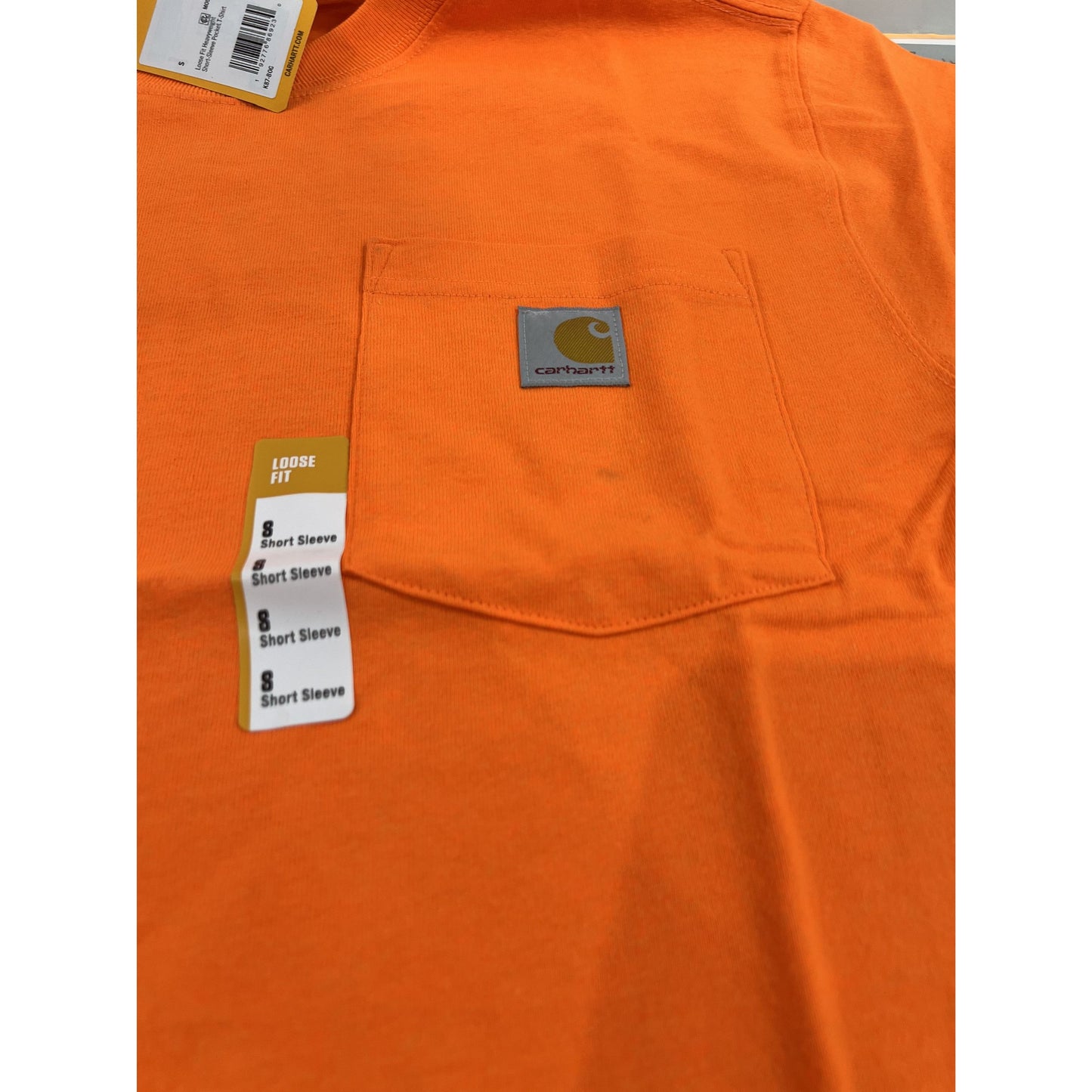 Carhartt Mens Loose Fit Heavyweight Orange Pocket T-Shirt Short Sleeve Sz. S New