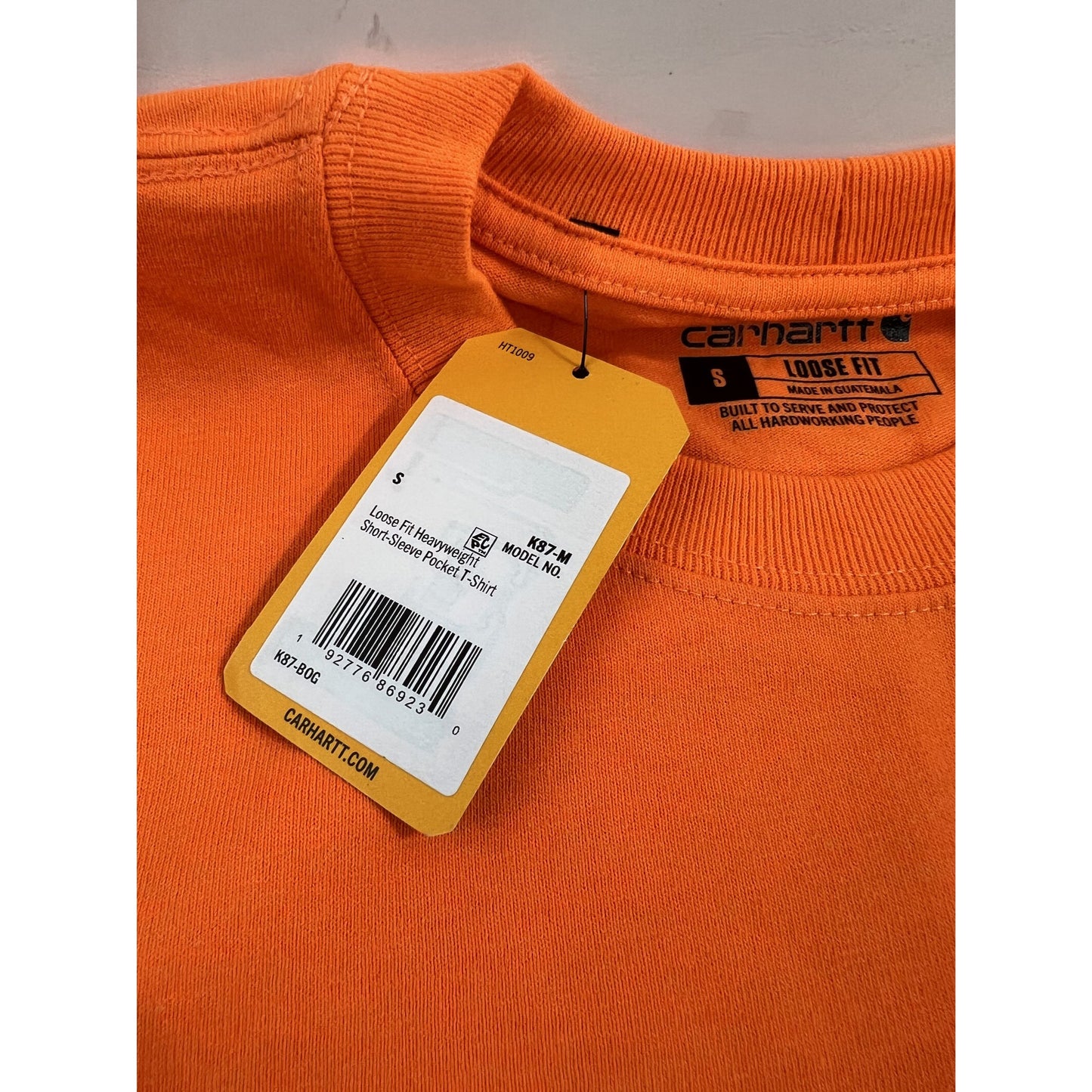 Carhartt Mens Loose Fit Heavyweight Orange Pocket T-Shirt Short Sleeve Sz. S New