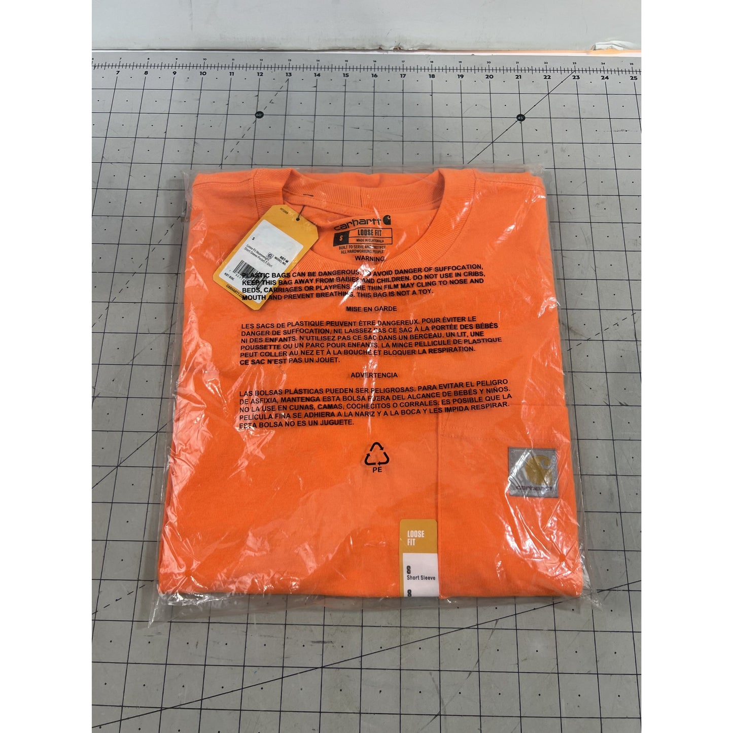 Carhartt Mens Loose Fit Heavyweight Orange Pocket T-Shirt Short Sleeve Sz. S New