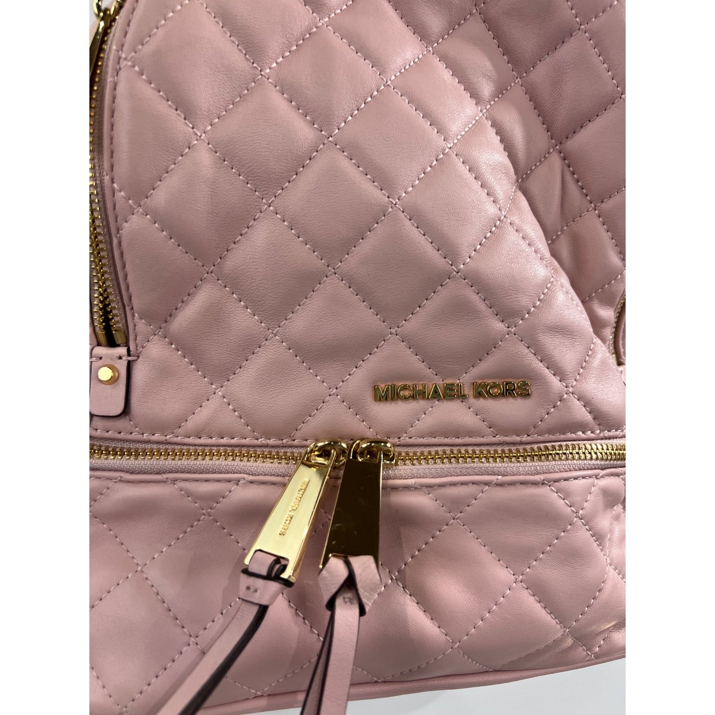Michael Kors Quilted Pink Backpack Adjustable Gold Hardware Dust Bag