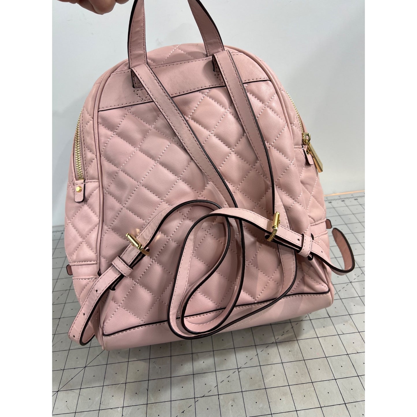 Michael Kors Quilted Pink Backpack Adjustable Gold Hardware Dust Bag