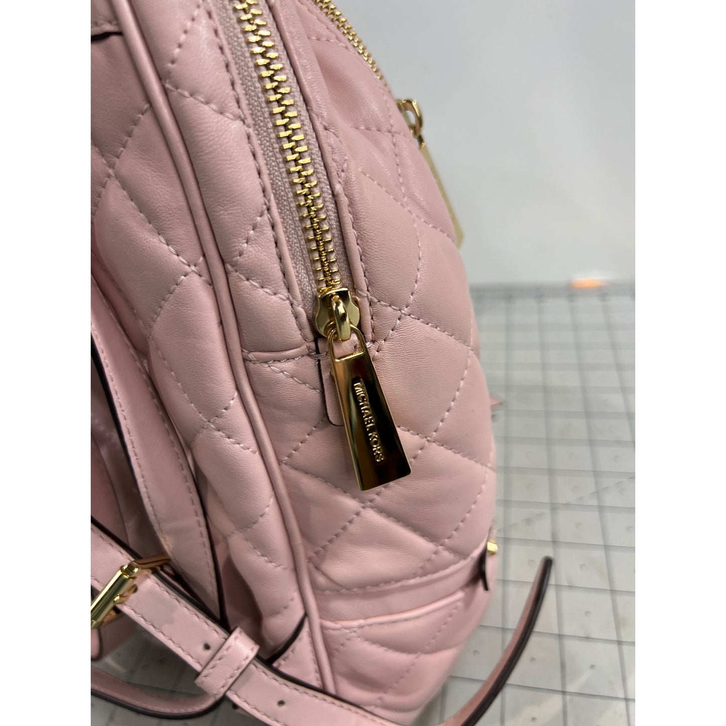 Michael Kors Quilted Pink Backpack Adjustable Gold Hardware Dust Bag