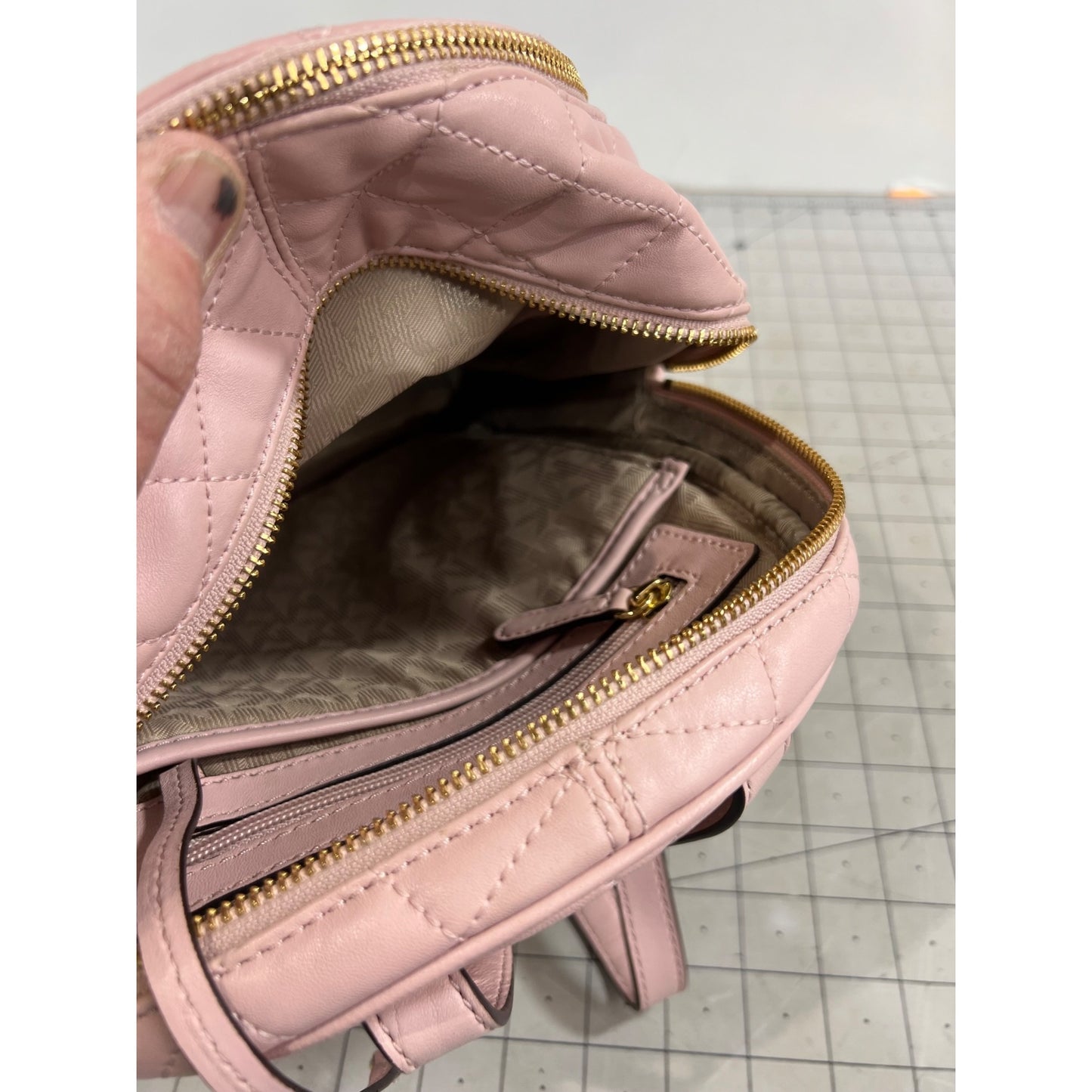 Michael Kors Quilted Pink Backpack Adjustable Gold Hardware Dust Bag