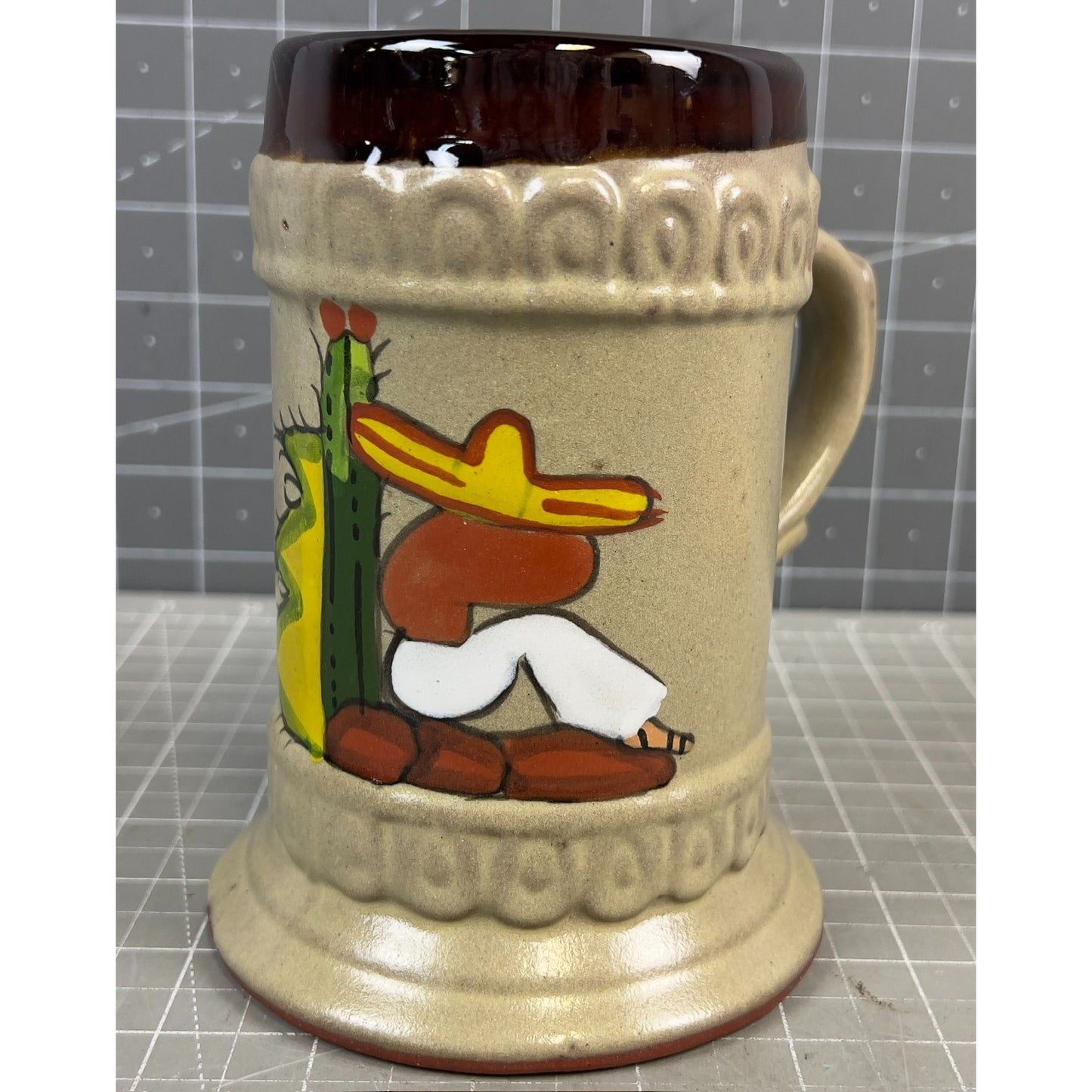 Vintage Ceramic Stein Horse Relief Mexican Art 5.5" Tall Red Clay Collectible