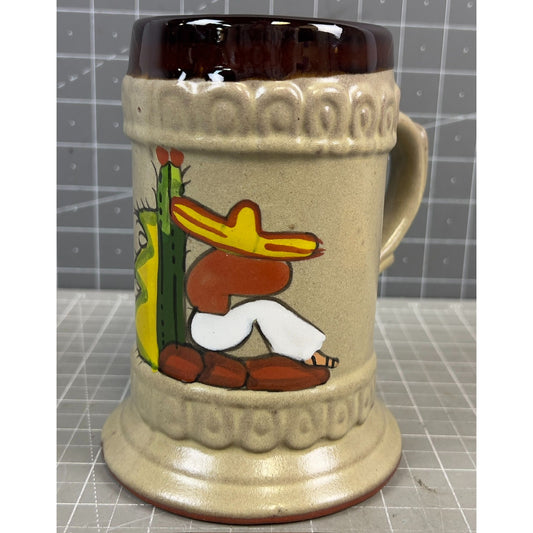 Vintage Ceramic Stein Horse Relief Mexican Art 5.5" Tall Red Clay Collectible