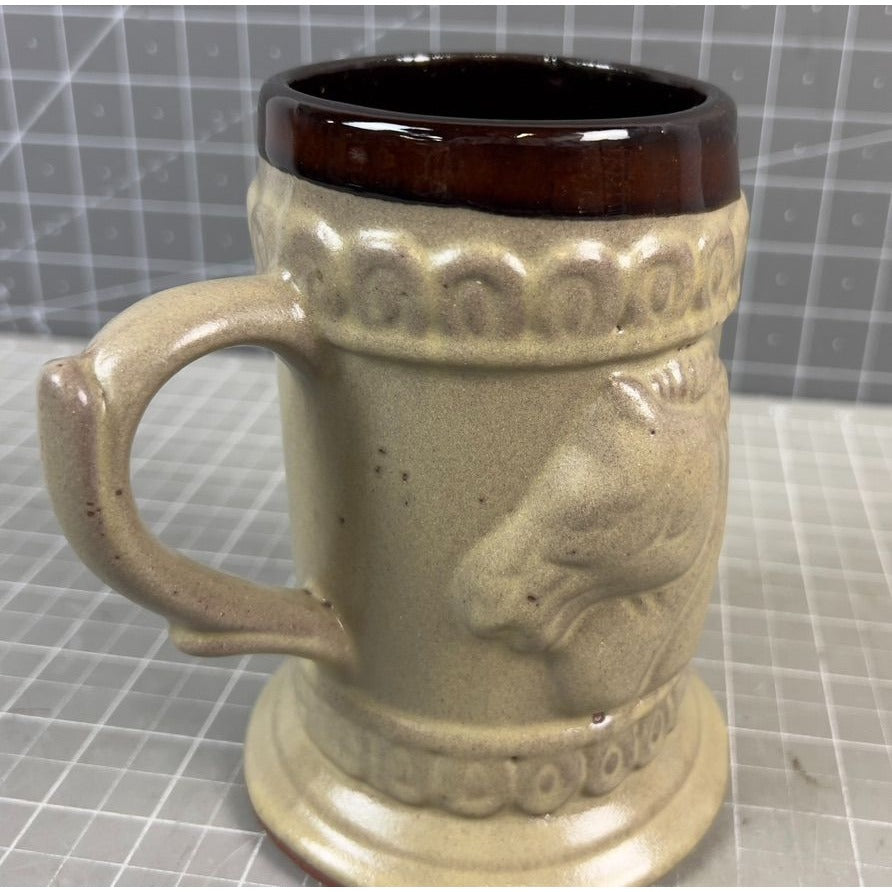 Vintage Ceramic Stein Horse Relief Mexican Art 5.5" Tall Red Clay Collectible