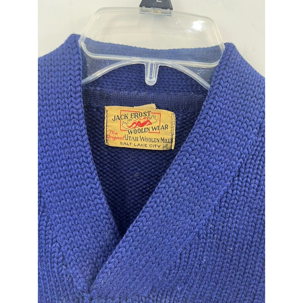 Vintage Jack Frost Woolen Wear Blue Varsity Sweater "S" 1928 South High SLC Utah