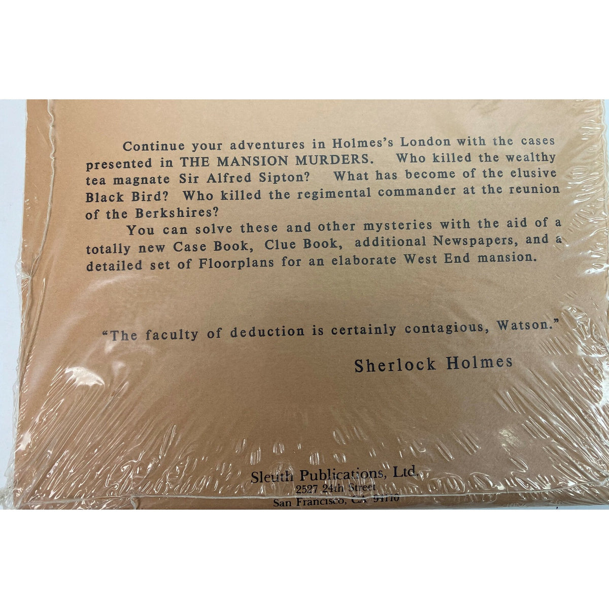 Sherlock Holmes Consulting Detective The Mansion Murders Volume II Sleuth Publications Sealed Board Game
