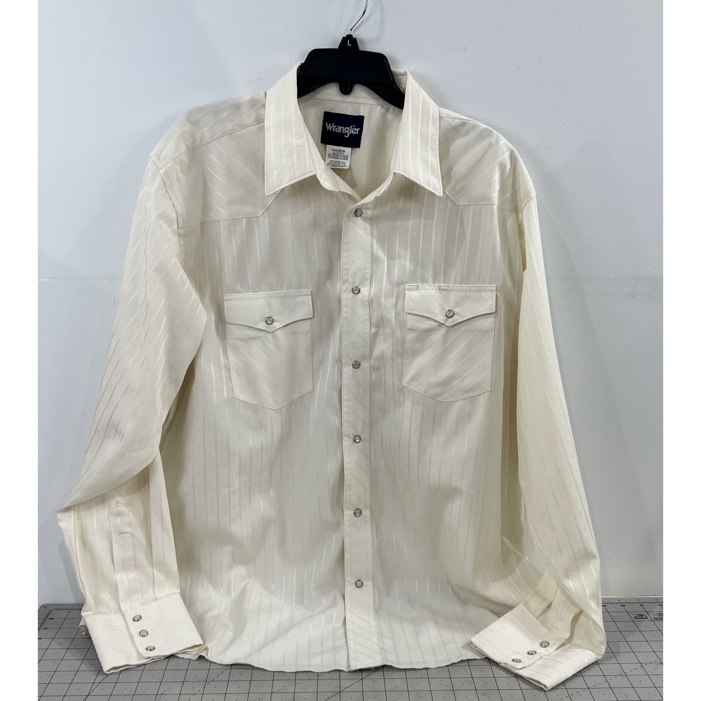 Wrangler Men's XL Western Pearl Snap Shirt Beige Striped Cotton Blend Long Sleeve