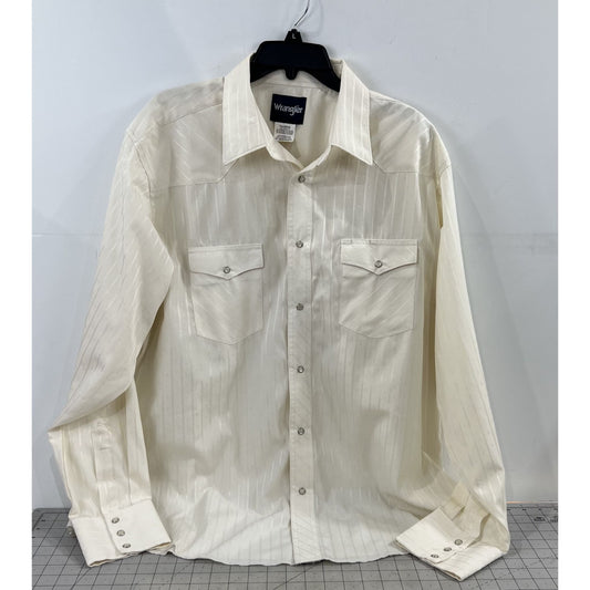 Wrangler Men's XL Western Pearl Snap Shirt Beige Striped Cotton Blend Long Sleeve