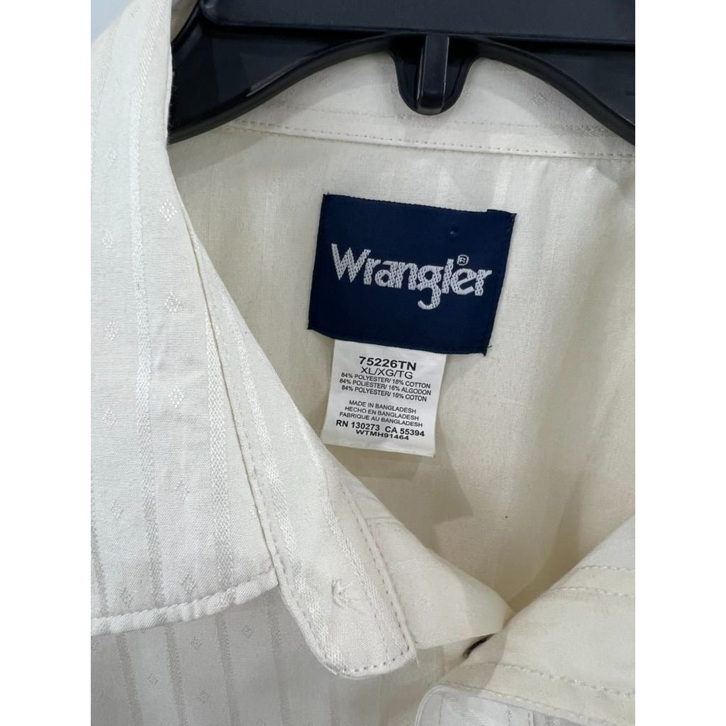 Wrangler Men's XL Western Pearl Snap Shirt Beige Striped Cotton Blend Long Sleeve