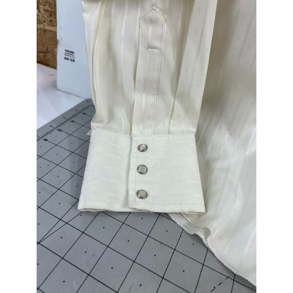 Wrangler Men's XL Western Pearl Snap Shirt Beige Striped Cotton Blend Long Sleeve