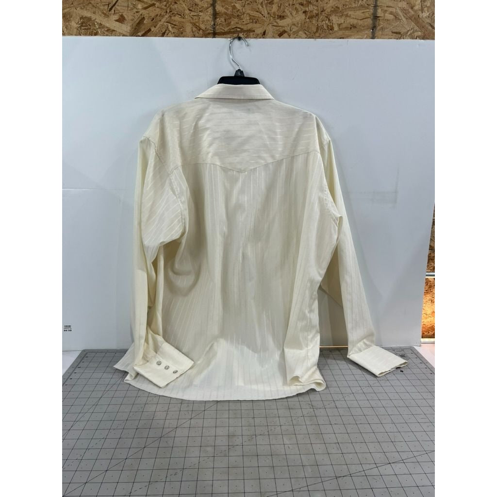 Wrangler Men's XL Western Pearl Snap Shirt Beige Striped Cotton Blend Long Sleeve