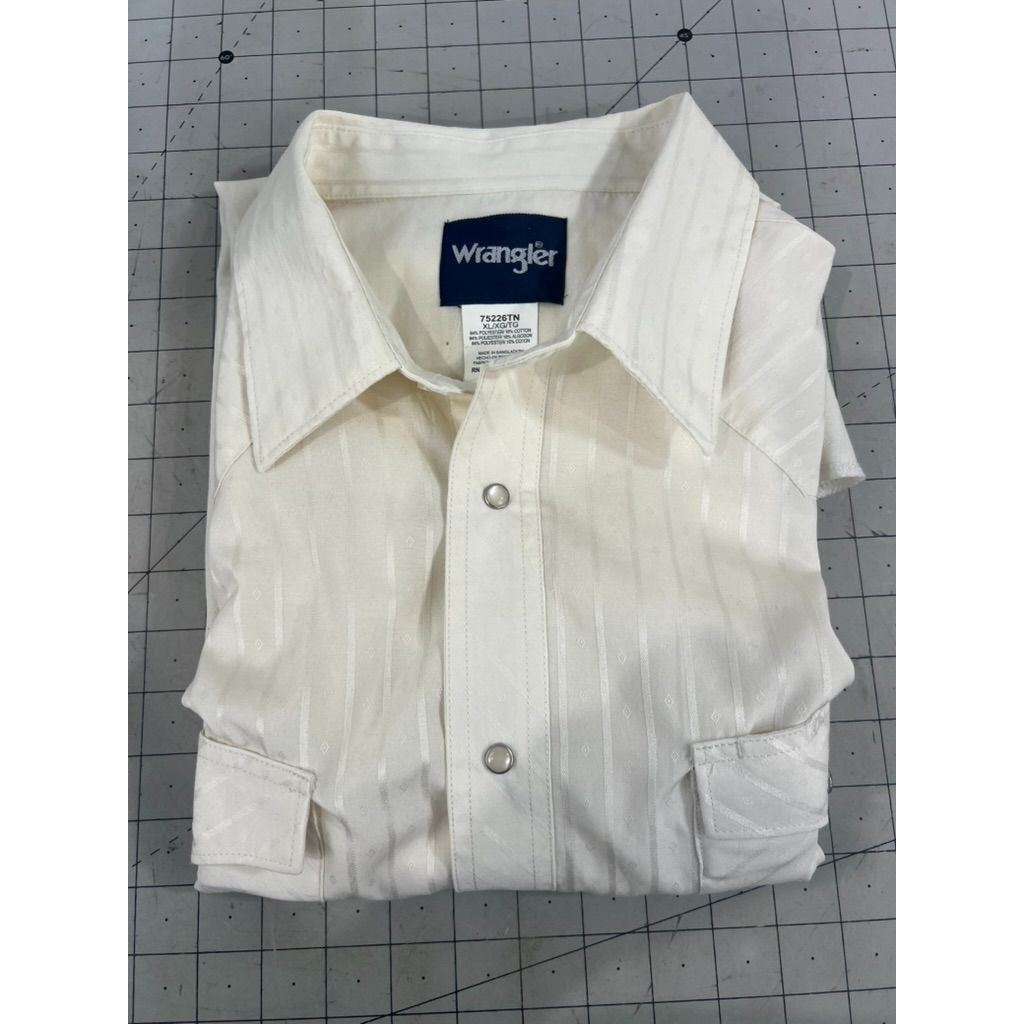 Wrangler Men's XL Western Pearl Snap Shirt Beige Striped Cotton Blend Long Sleeve