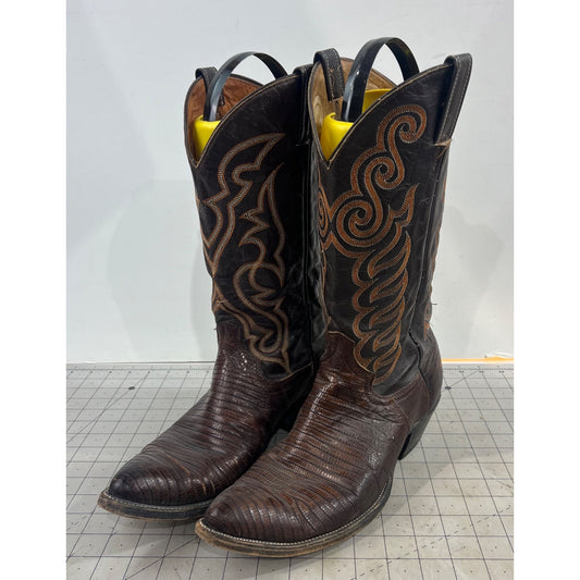Brown Lizard Skin Western Cowboy Boots Intricate Stitching Design Men’s Sz. 12