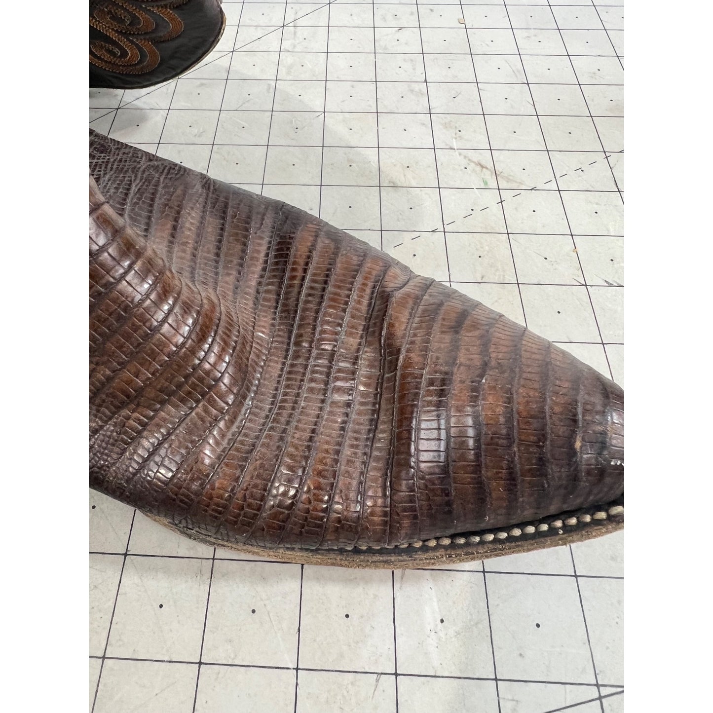 Brown Lizard Skin Western Cowboy Boots Intricate Stitching Design Men’s Sz. 12