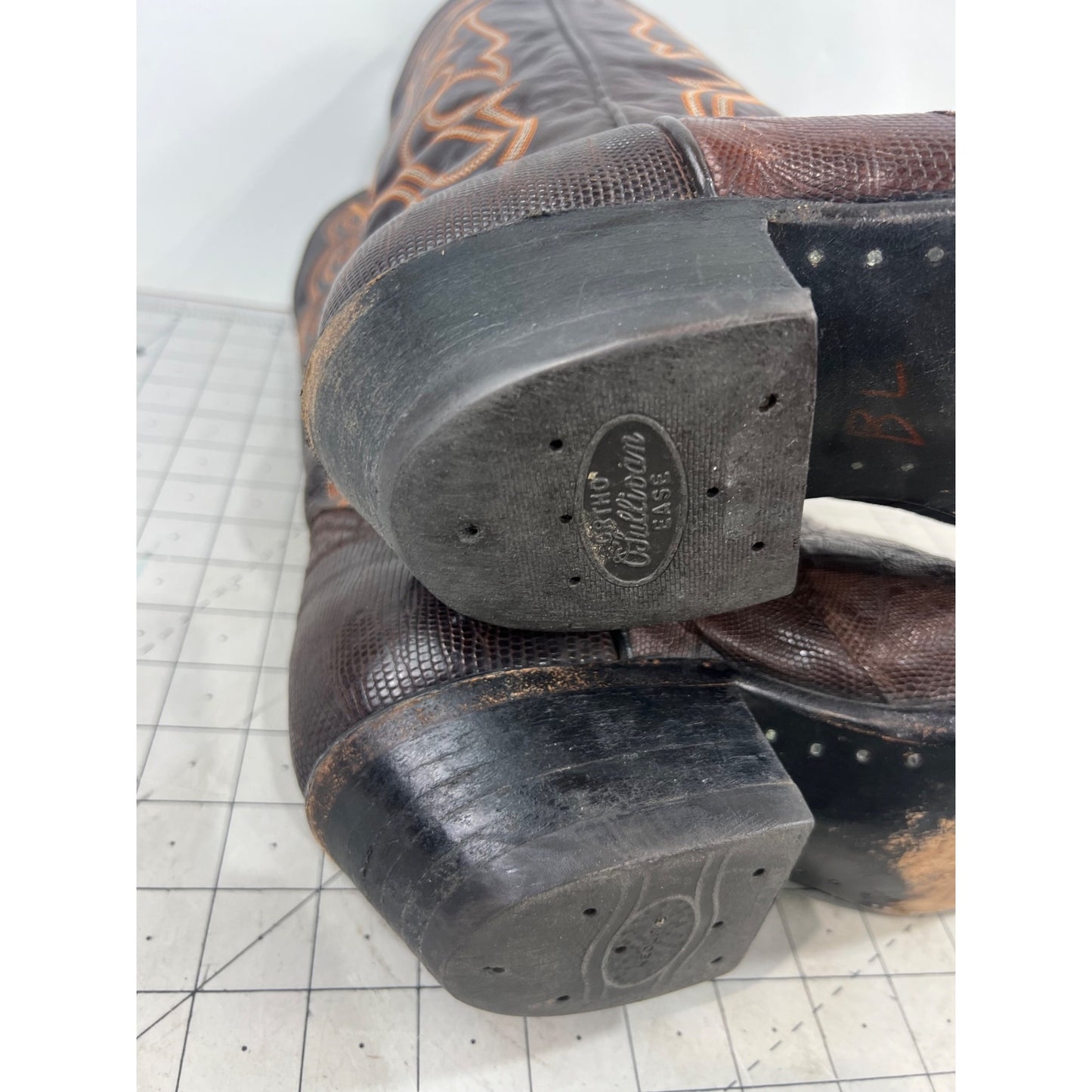Brown Lizard Skin Western Cowboy Boots Intricate Stitching Design Men’s Sz. 12