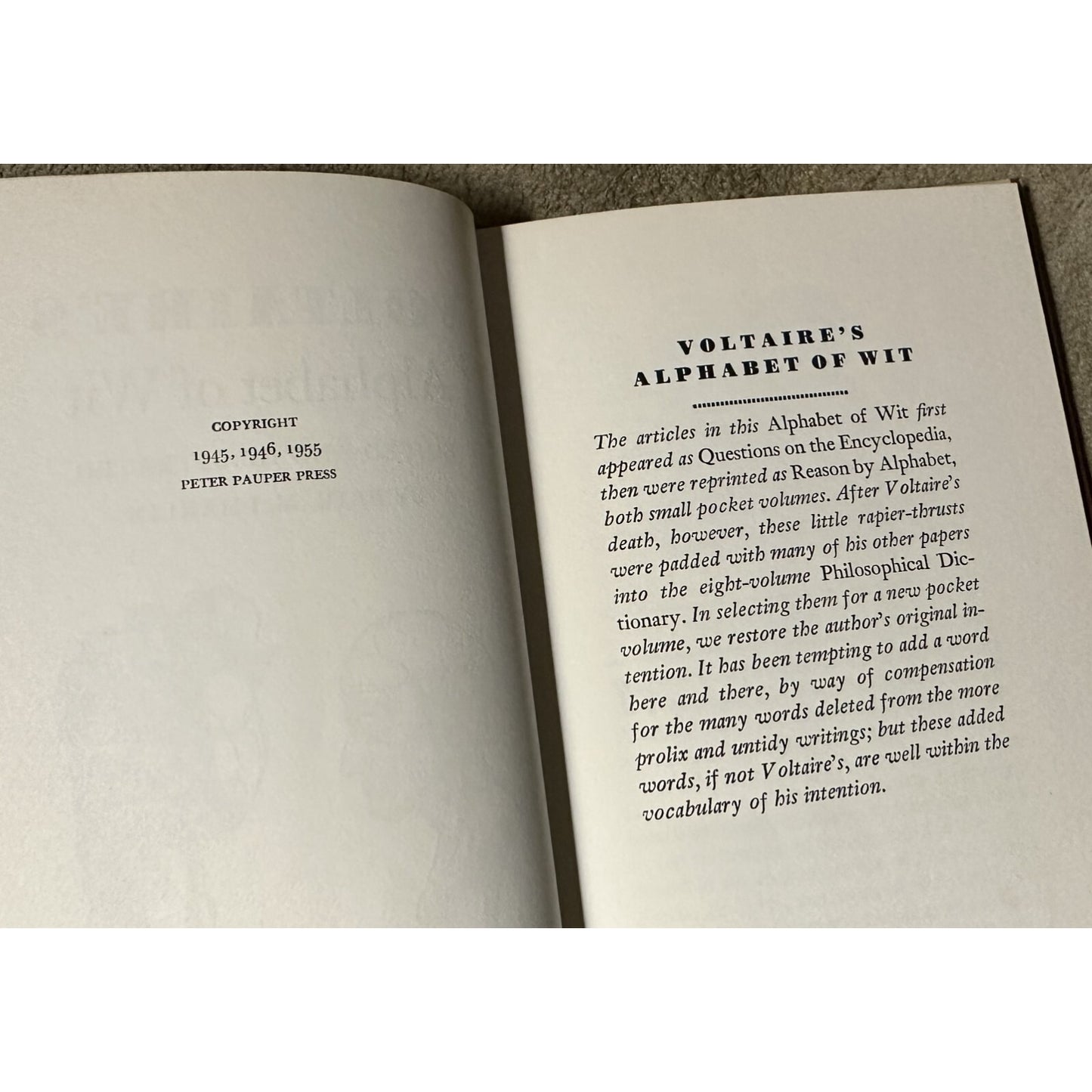 Voltaires Alphabet Of Wit 1955 HC w/DJ Peter Pauper Press Ed. Paul McPharlin