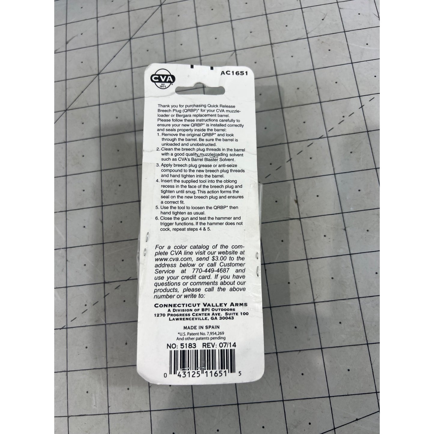 CVA Quick Release Breech Plug AC1651 Accura Optima Wolf Rifles Muzzleloaders