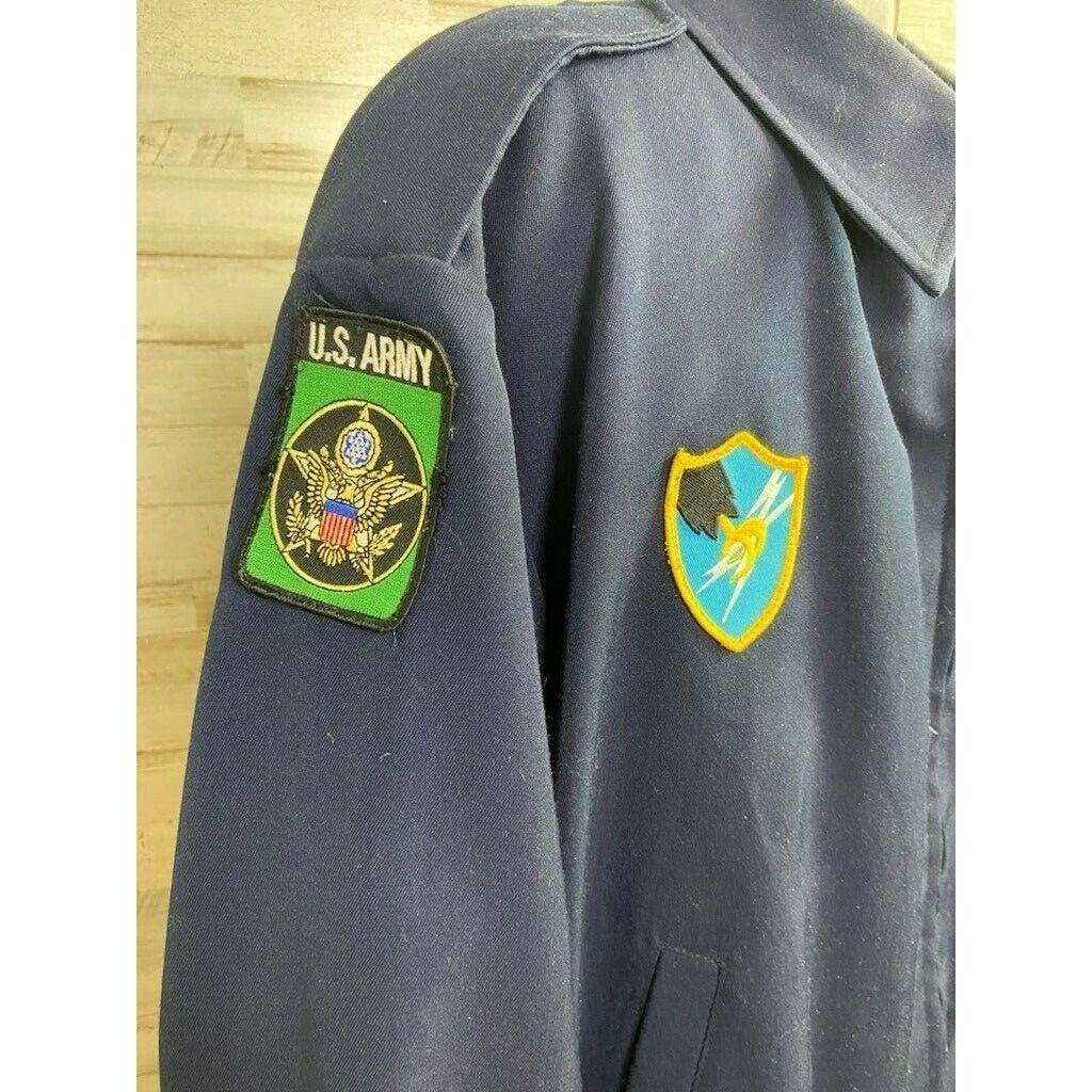 Vintage U.S. Army Blue Military Jacket W/ Patches Size 44 Reg. Cold War Veteran
