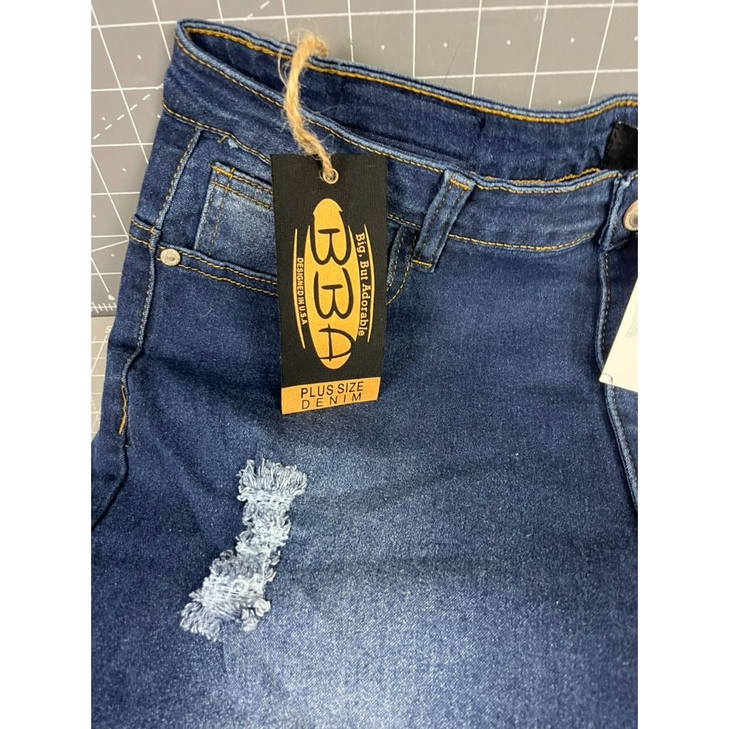 Big But Adorable Women's Denim Jeans 3XL Dark Wash Distressed Style JBBA-817 New