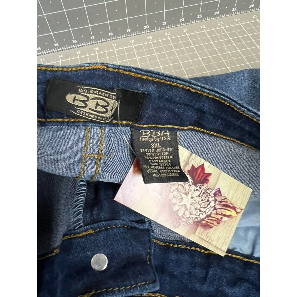 Big But Adorable Women's Denim Jeans 3XL Dark Wash Distressed Style JBBA-817 New