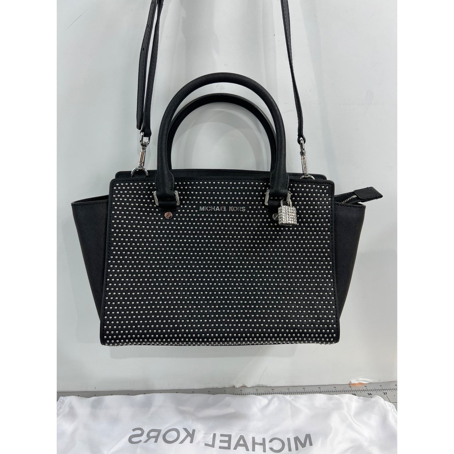 Michael Kors Black Studded Satchel Crossbody Bag w/Handles Strap  ~~minty~~