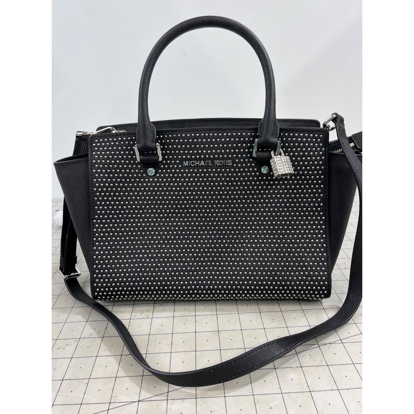 Michael Kors Black Studded Satchel Crossbody Bag w/Handles Strap  ~~minty~~