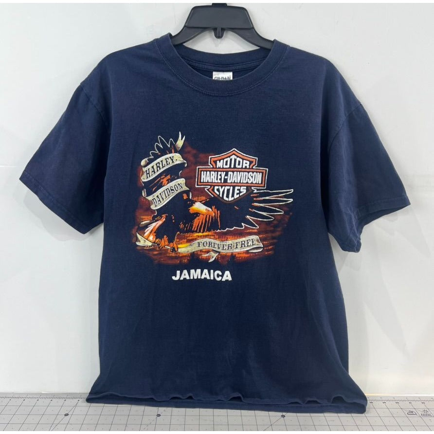 Harley-Davidson Jamaica "Forever Free" Navy Graphic T-Shirt Men's L Y2K Gildan