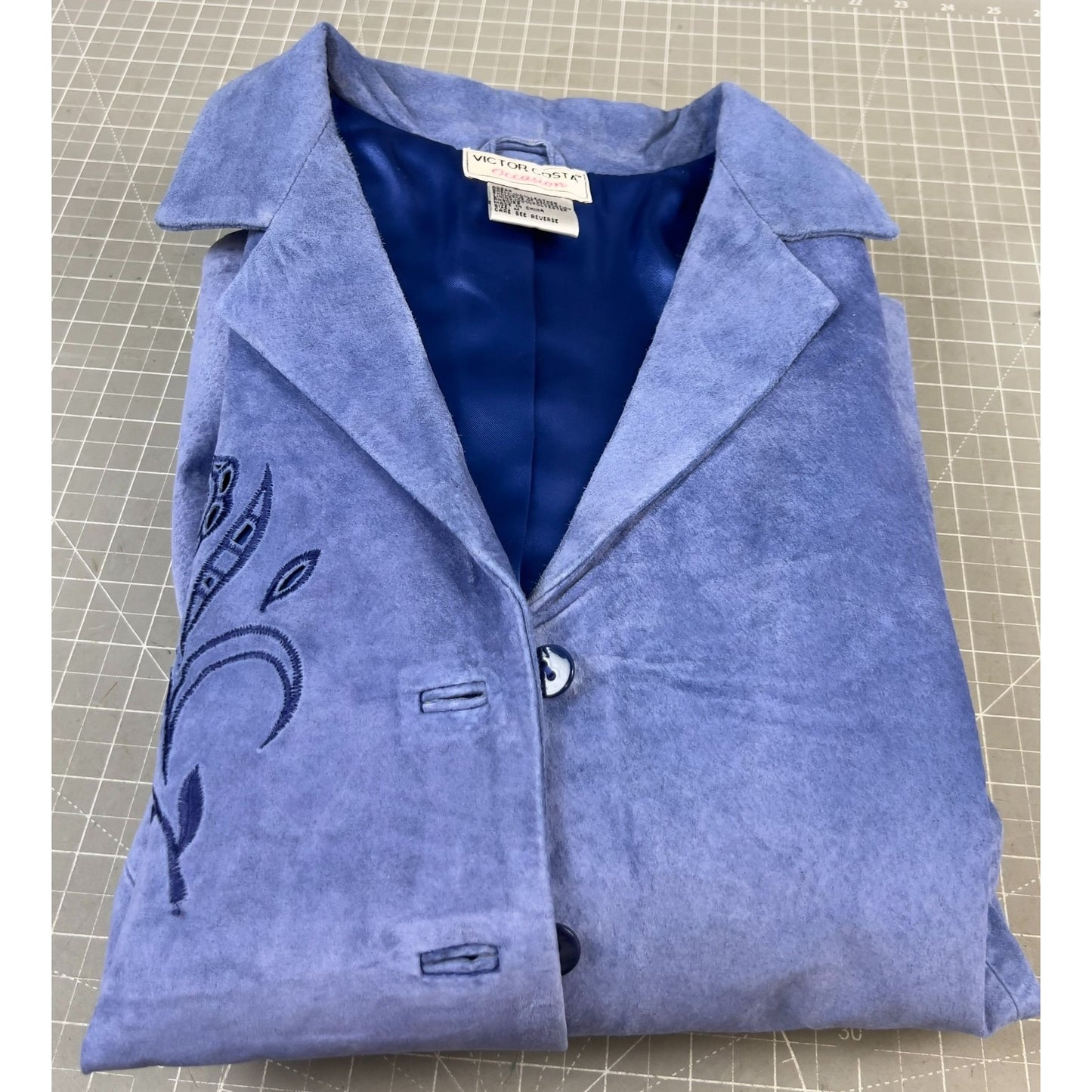 Victor COSTA "Occasion" Women's Leather Jacket Sz. M Embroidered Cut Out BLUE