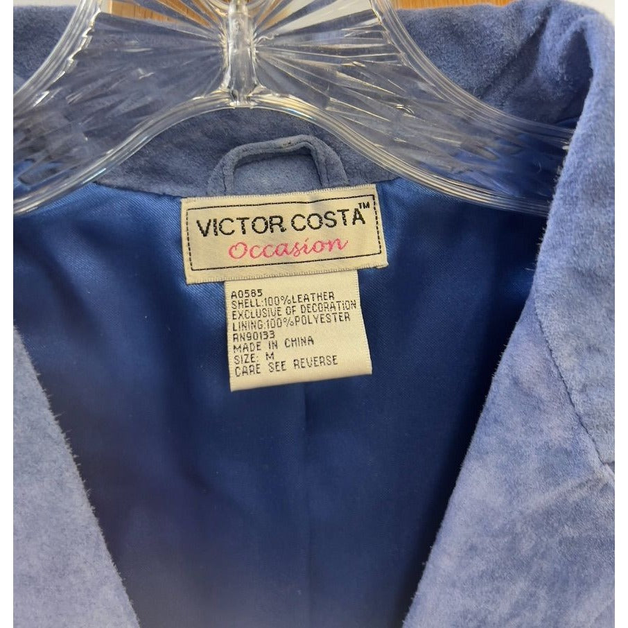 Victor COSTA "Occasion" Women's Leather Jacket Sz. M Embroidered Cut Out BLUE