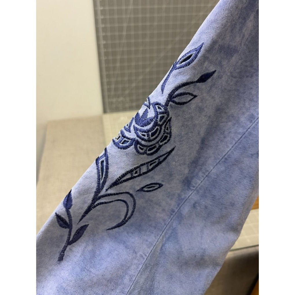 Victor COSTA "Occasion" Women's Leather Jacket Sz. M Embroidered Cut Out BLUE