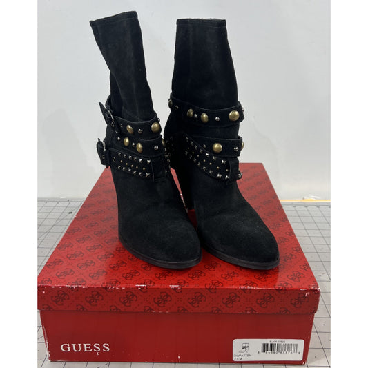 Women's Guess Black Suede Studded Mid-Calf Boots Buckle Accents Sz. 7.5M