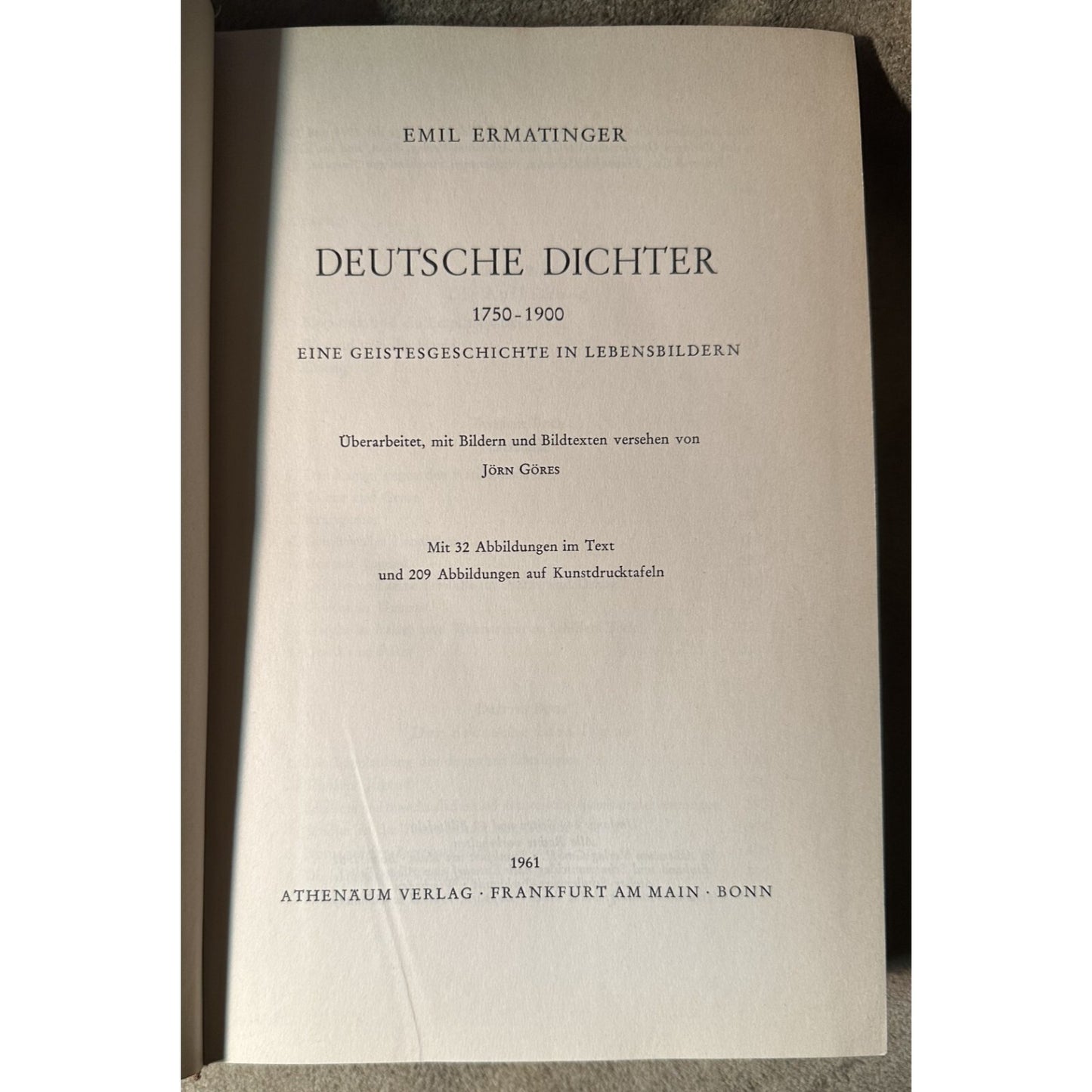Deutsche Dichter 1750-1900 By Emil Ermatinger Hardcover 1961 Athenäum Verlag Frankfurt
