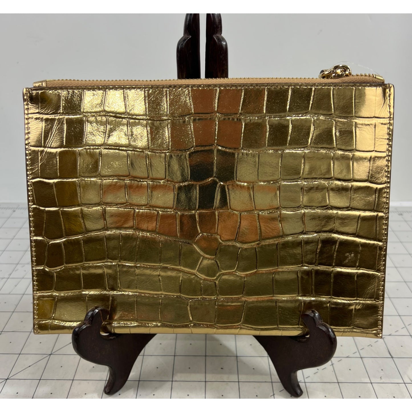 Michael Kors Gold Jet Set Travel XL Leather Clutch New NWT Wristlet w/Strap