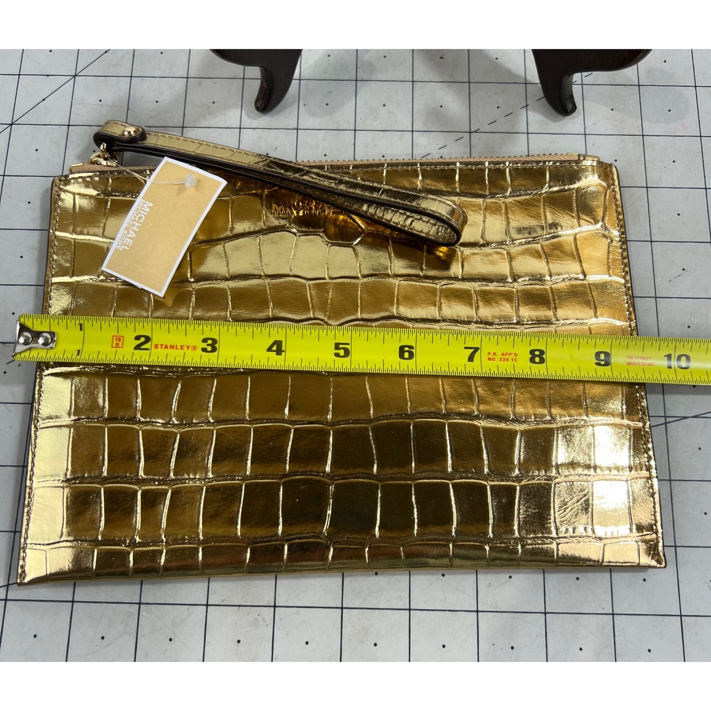 Michael Kors Gold Jet Set Travel XL Leather Clutch New NWT Wristlet w/Strap