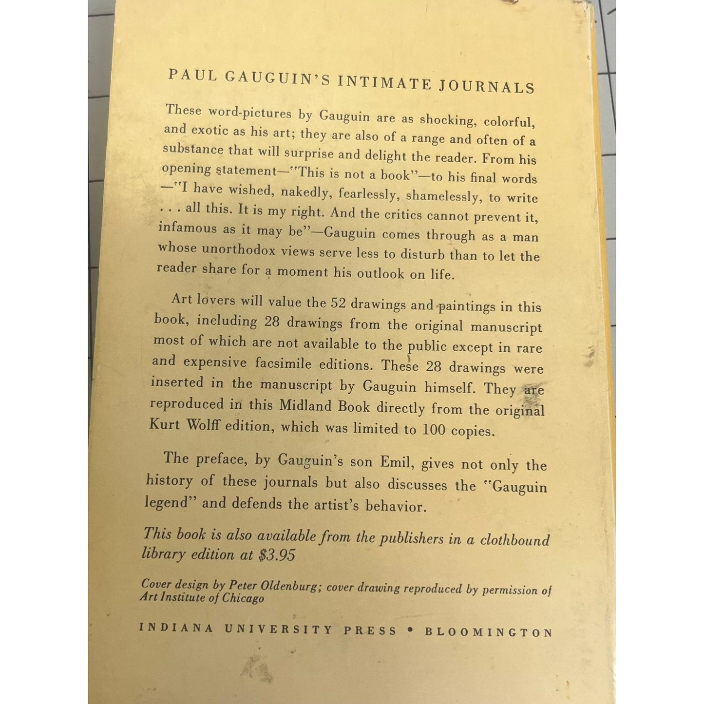 Paul Gauguin's Intamate Journels a Midland Book PB 1958 Indiana University Press