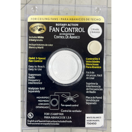 Rotary 1.5 Amp 3-Speed Single-Pole Fan Control, White (750450) Hampton Bay New