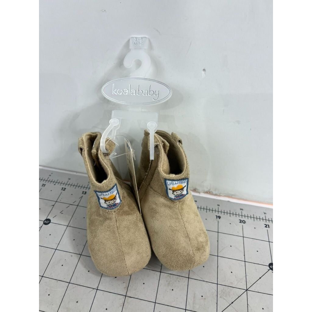 Koala Baby Tan Suede Infant Booties w/ Wanted Patch Sz. 3, 9 Months New