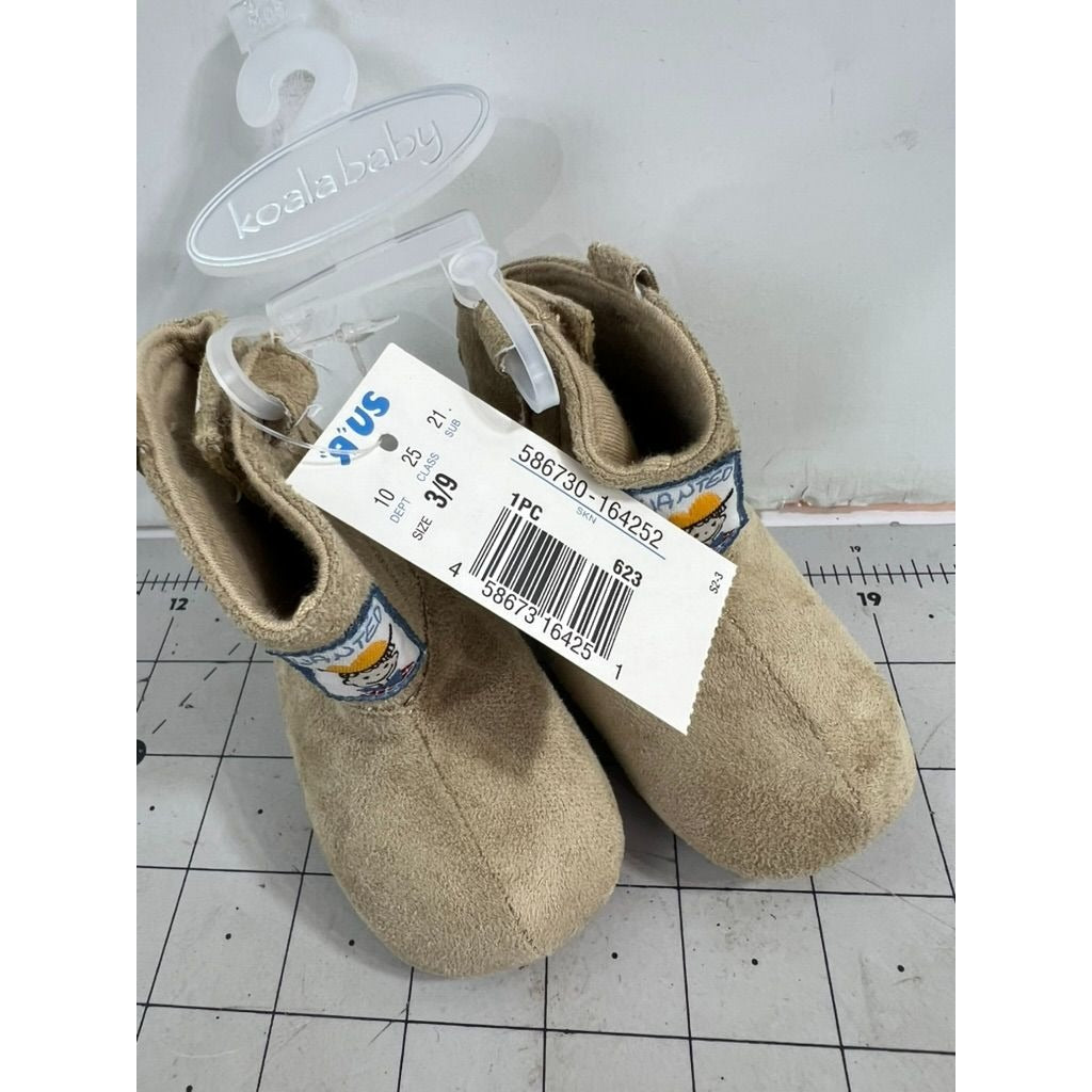 Koala Baby Tan Suede Infant Booties w/ Wanted Patch Sz. 3, 9 Months New