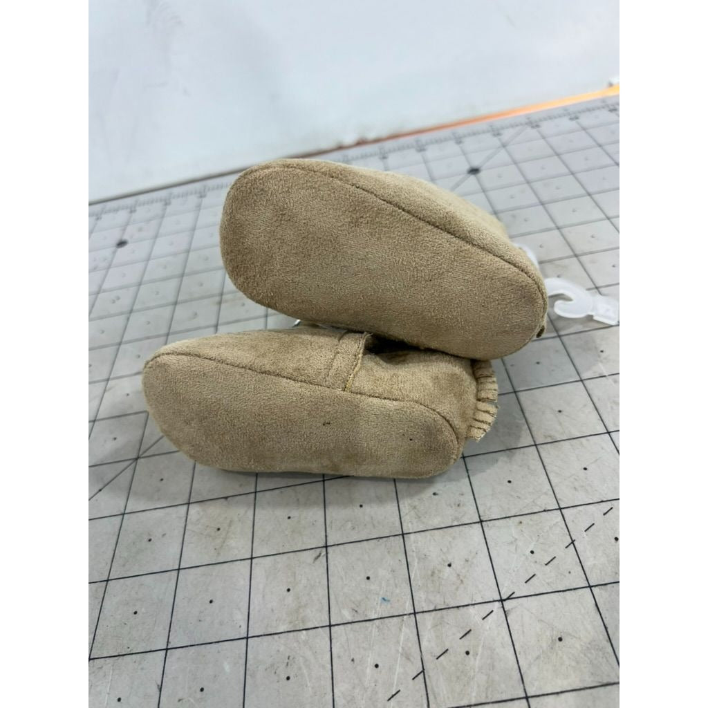 Koala Baby Tan Suede Infant Booties w/ Wanted Patch Sz. 3, 9 Months New
