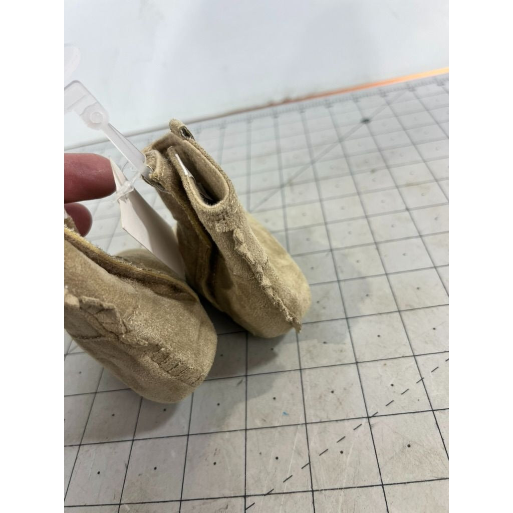 Koala Baby Tan Suede Infant Booties w/ Wanted Patch Sz. 3, 9 Months New