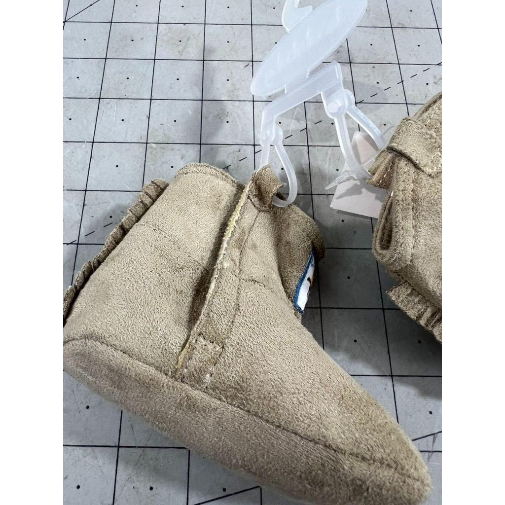 Koala Baby Tan Suede Infant Booties w/ Wanted Patch Sz. 3, 9 Months New