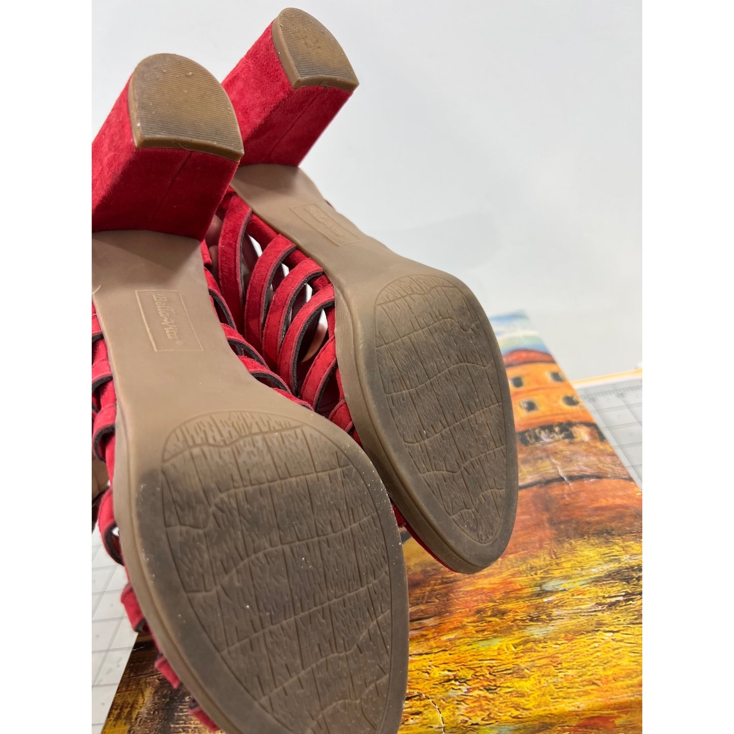 Bella Vita Maisie Red Suede Strappy Open-Toe Block Heel Sandals 7.5M