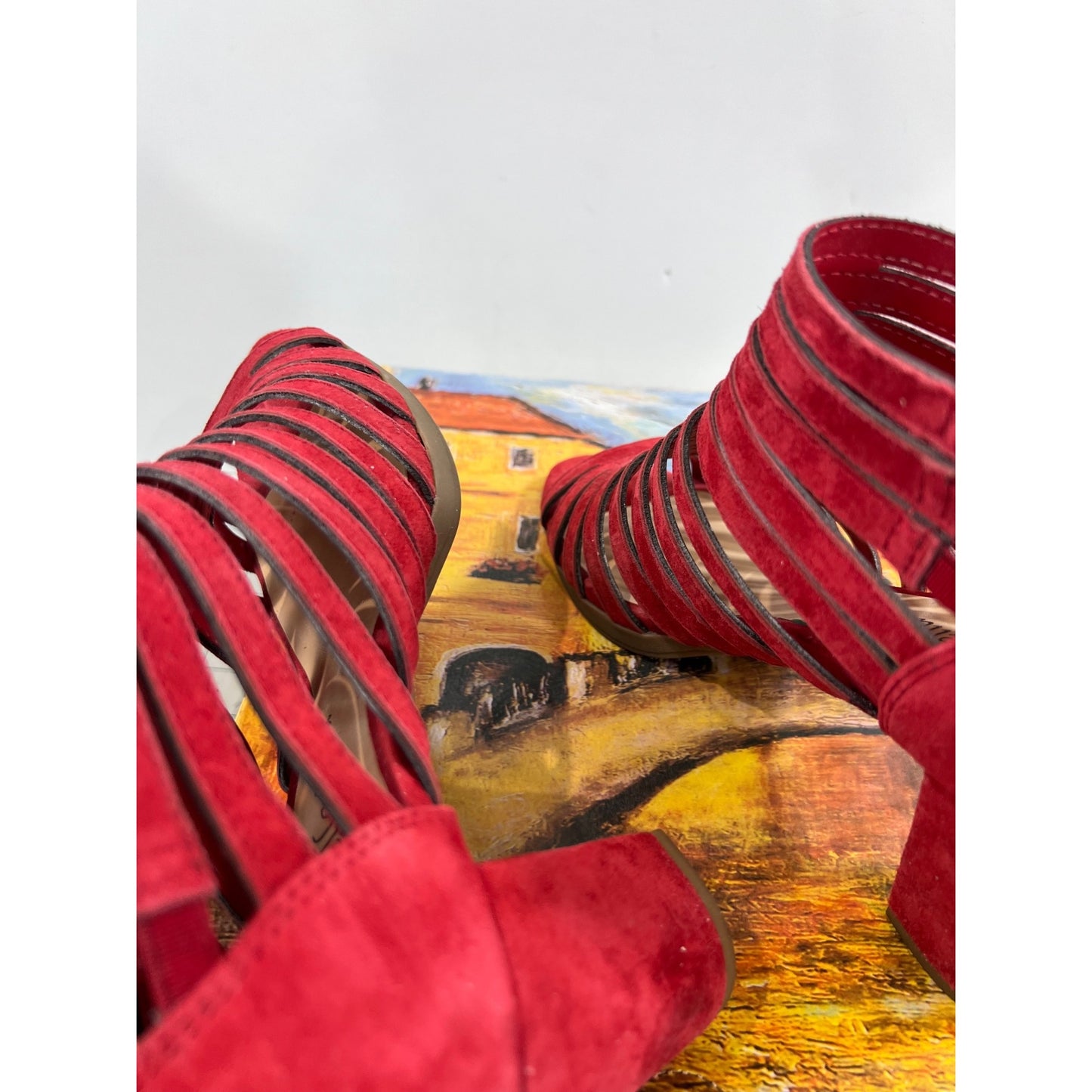 Bella Vita Maisie Red Suede Strappy Open-Toe Block Heel Sandals 7.5M