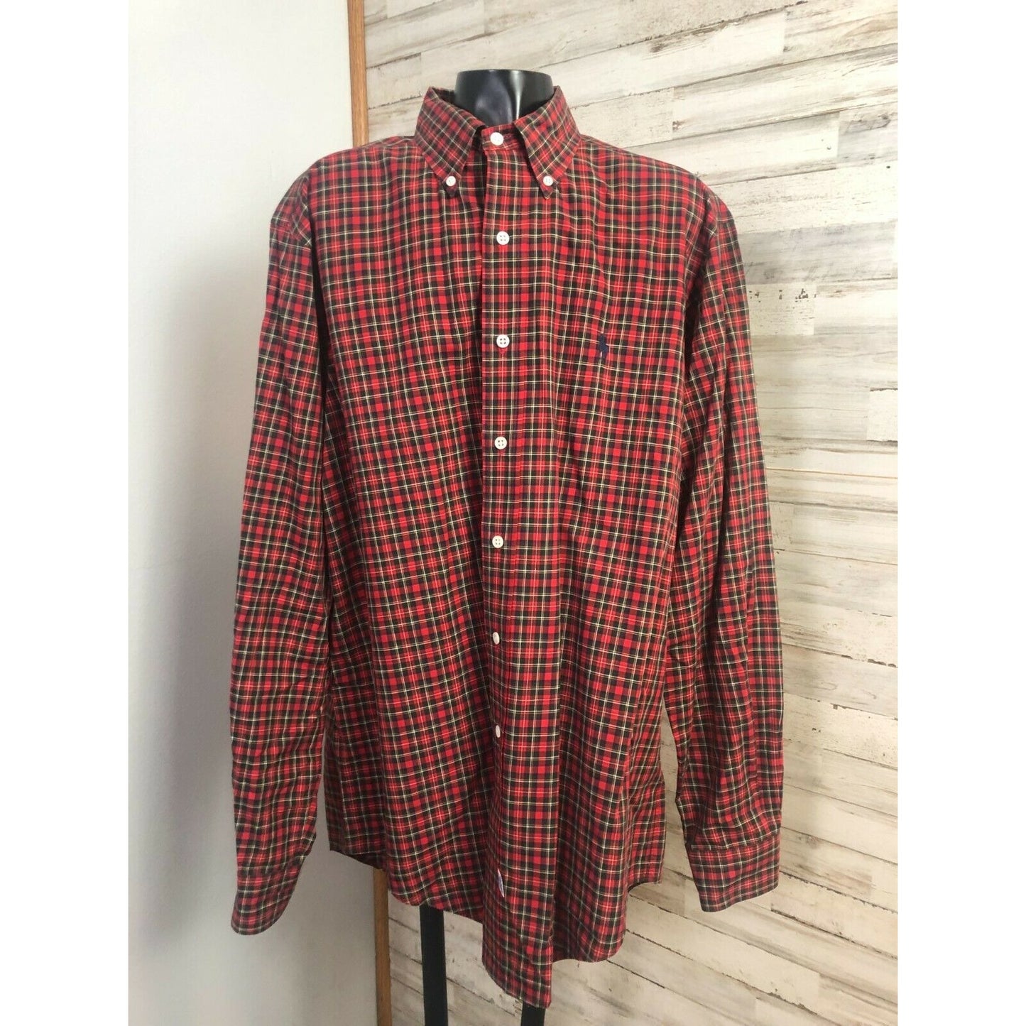 Classic Ralph Lauren Polo Red Plaid Button Down Shirt 100% Cotton Men's Sz. L