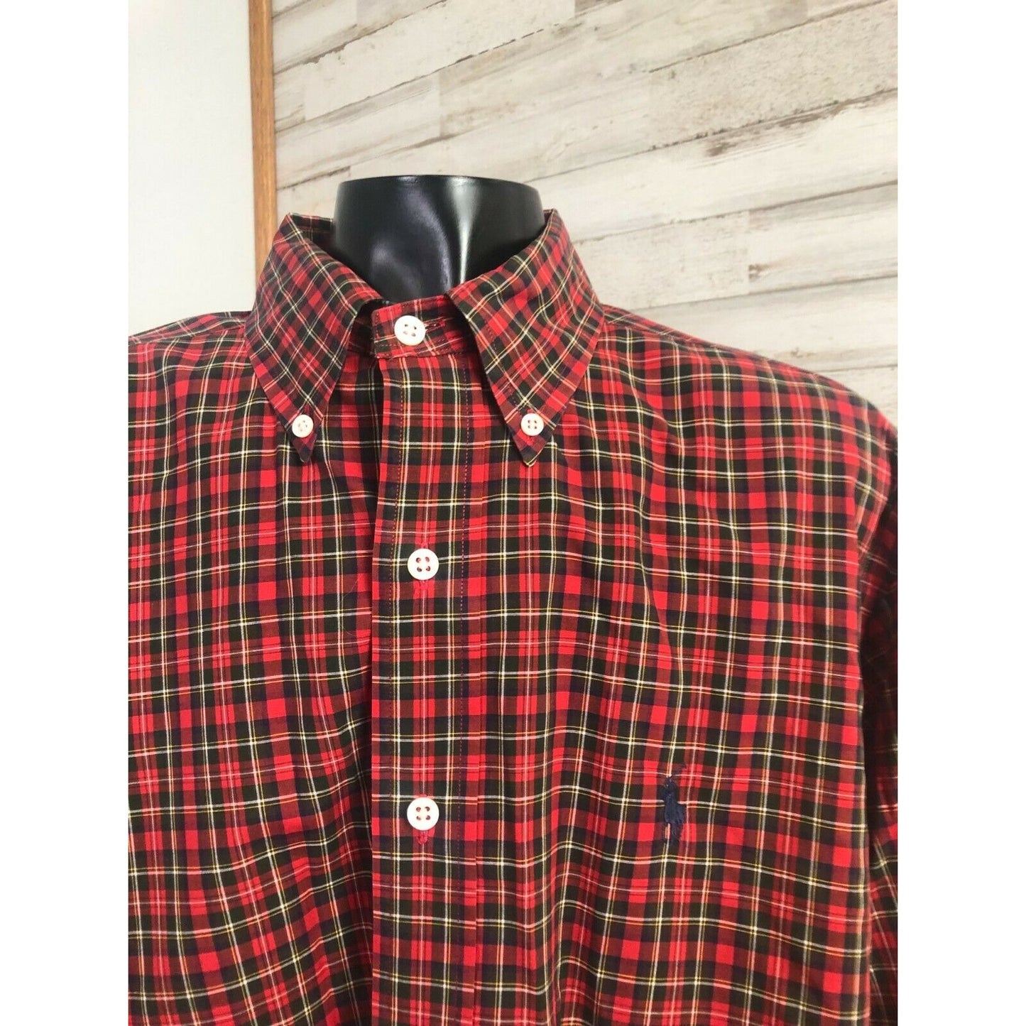 Classic Ralph Lauren Polo Red Plaid Button Down Shirt 100% Cotton Men's Sz. L