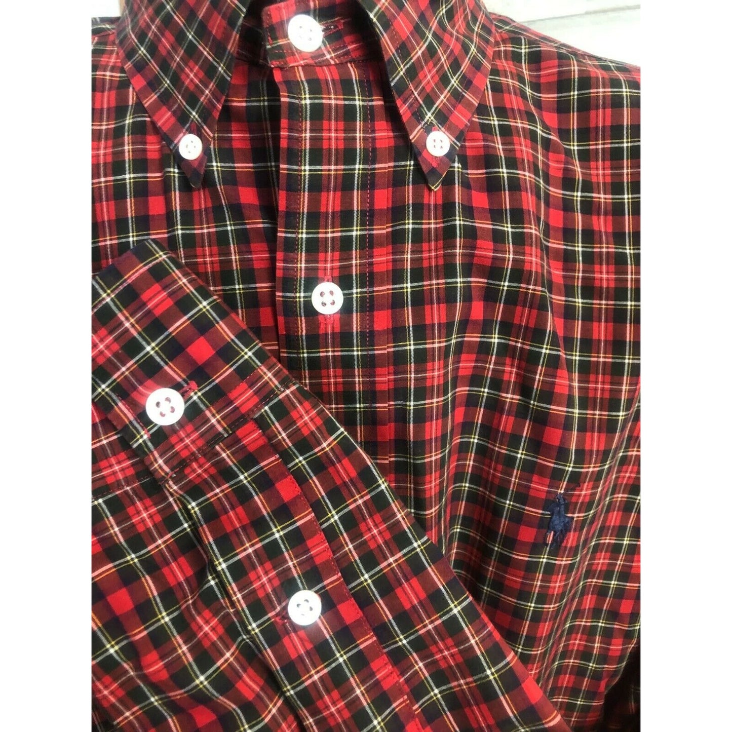 Classic Ralph Lauren Polo Red Plaid Button Down Shirt 100% Cotton Men's Sz. L